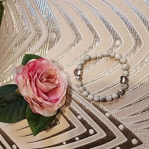 JOVINI Heart and Paw Lava Stone Dog Paw Charm Elastic Stretch Bracelet